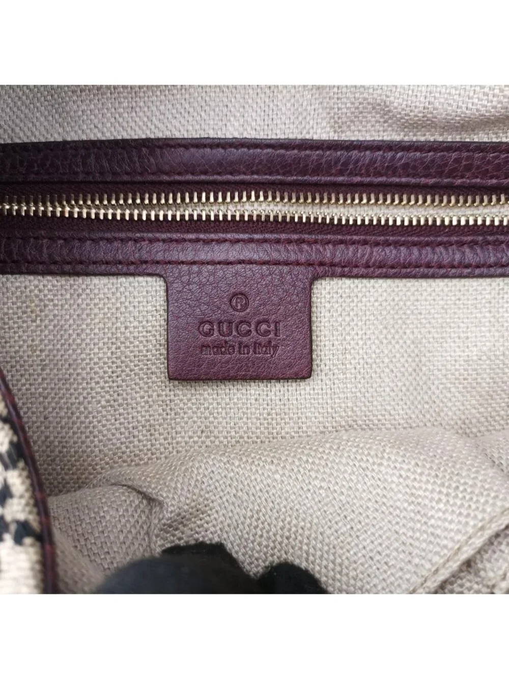 Gucci New Jackie Beige Bordeaux Canvas Leather Shoulder